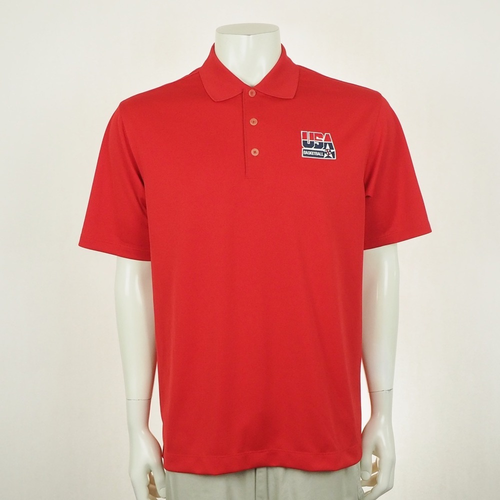 Nike Golf Polo Shirt Mens Medium Red Dri-Fit Olympic Dream Team USA Basketball